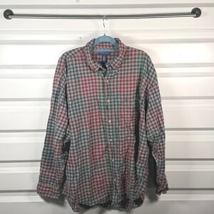 Northern‎ Isles Plaid Button Down Shirt Womens XL Long Sleeve Cotton Burgundy